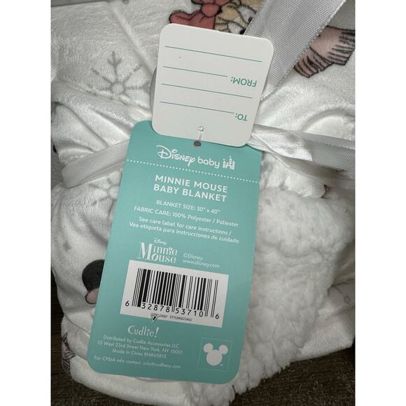 Disney Baby Blanket Minnie Mouse Snowflake Scarf Holiday Christmas White Pink - Picture 5 of 5